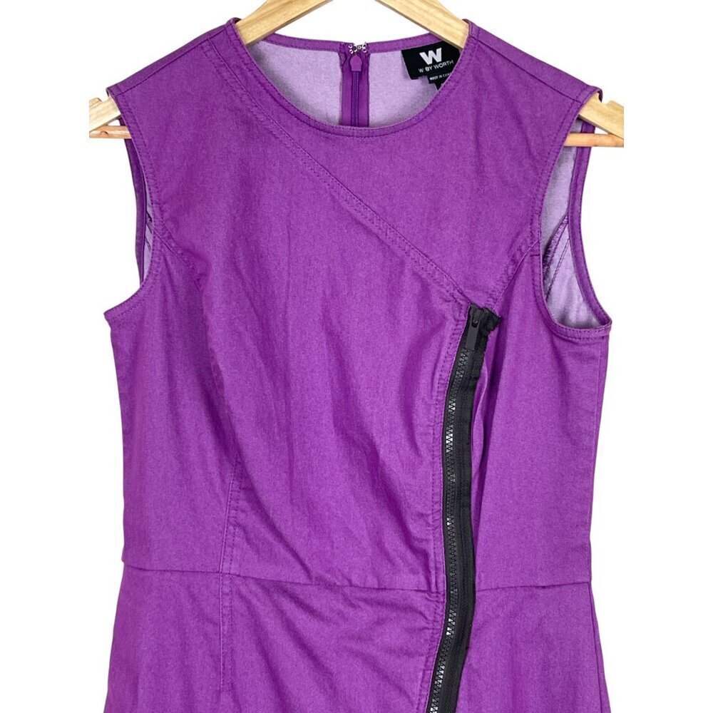 W BY WORTH COTTON CANVAS PURPLE FRONT ZIPPER SHEATH DRESS - Picture 5 of 9